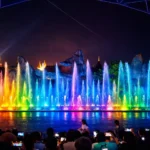 Show nhạc nước là một trong những chương trình biểu diễn buổi tối nổi bật tại VinWonders, kết hợp âm nhạc, ánh sáng và hiệu ứng vòi phun hiện đại.