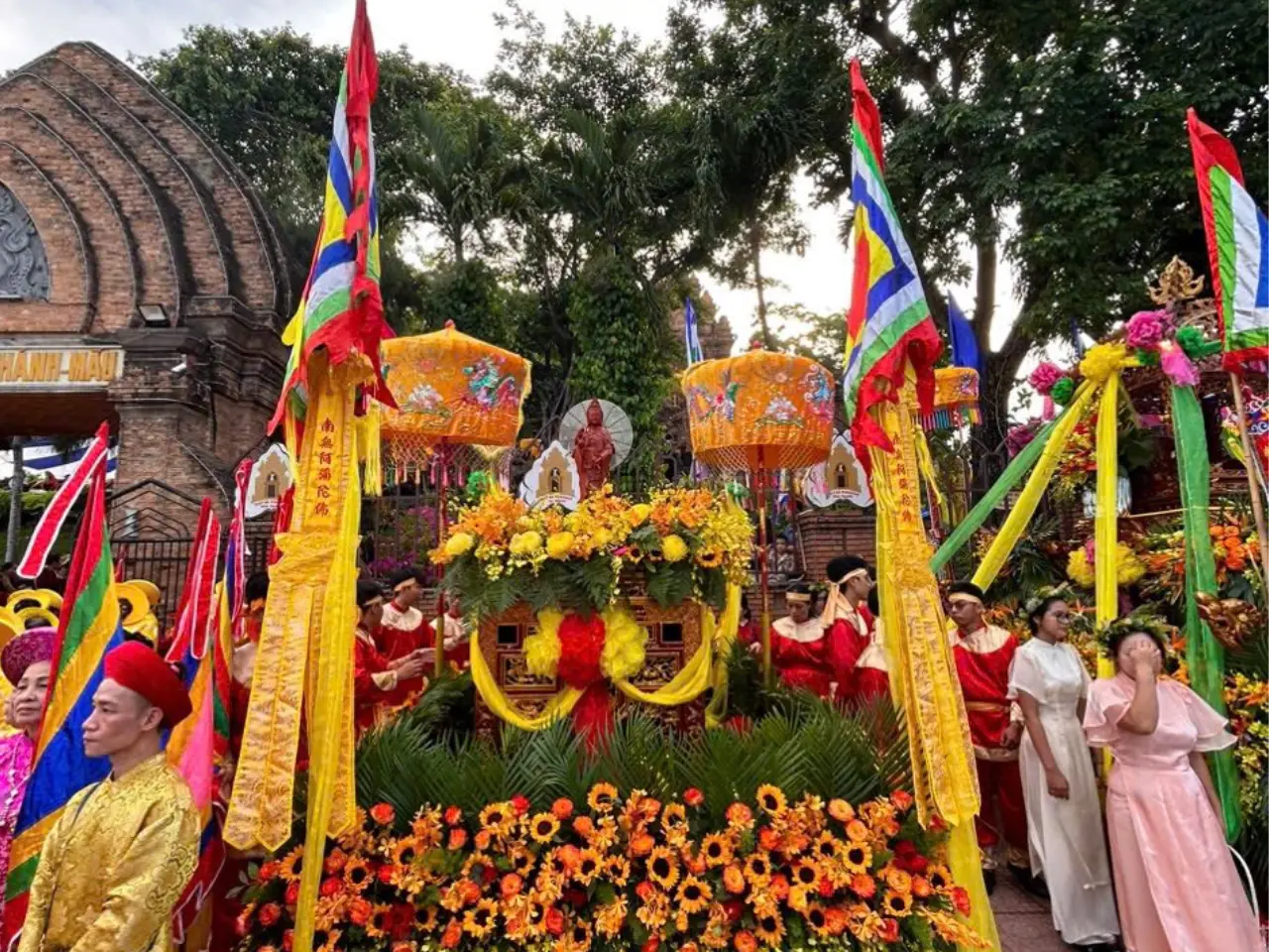 Decorated floats prepared for the annual Palanquin Procession ceremony at Po Nagar Cham Towers, Nha Trang Decorated floats prepared for the annual Palanquin Procession ceremony at Po Nagar Cham Towers, Nha Trang