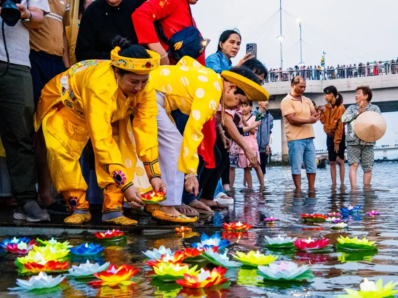 The lantern floating ritual at Po Nagar Cham Towers The lantern floating ritual at Po Nagar Cham Towers