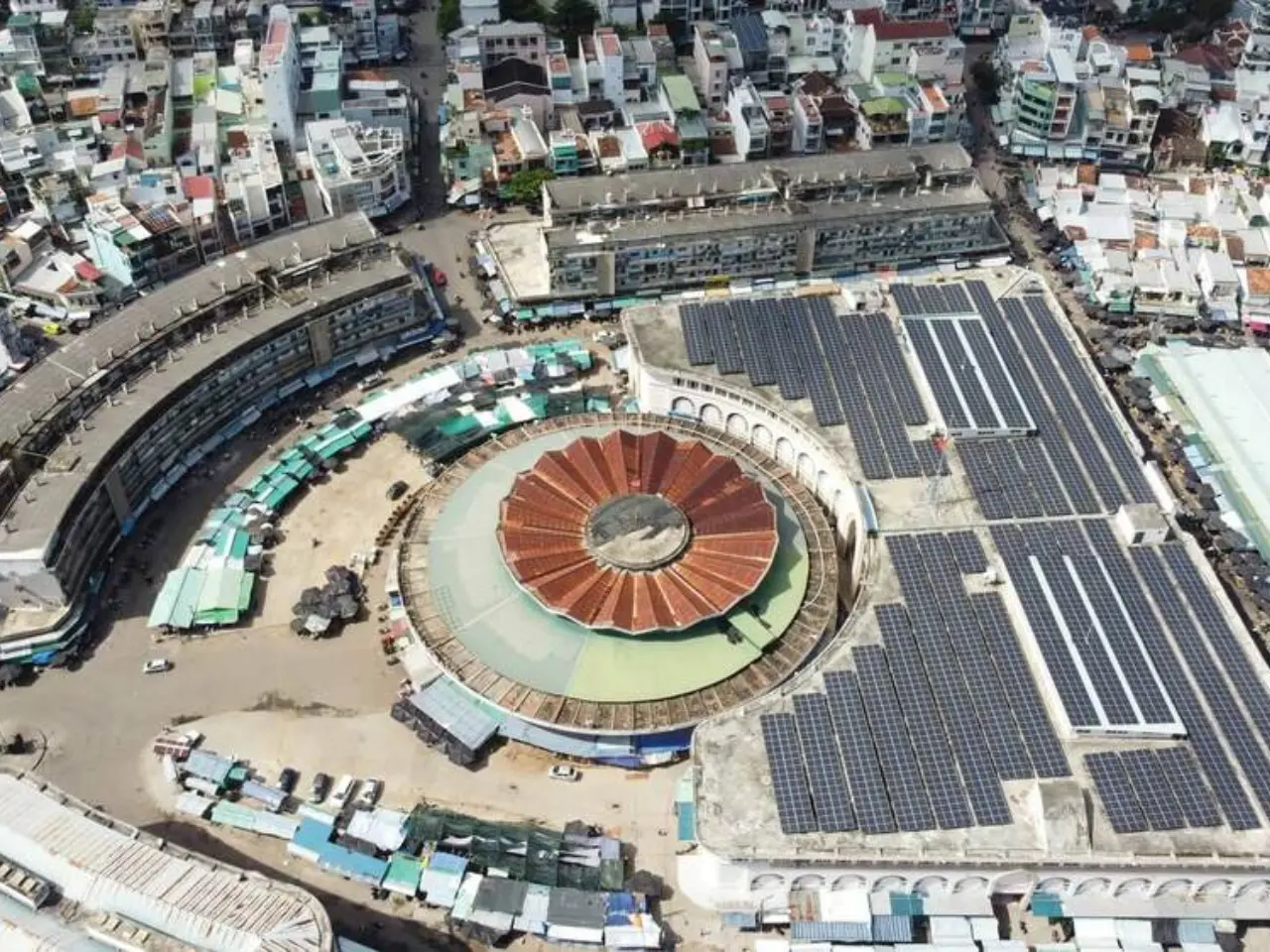 Bird's-eye view of Dam Market, famous for its distinctive lotus-inspired design